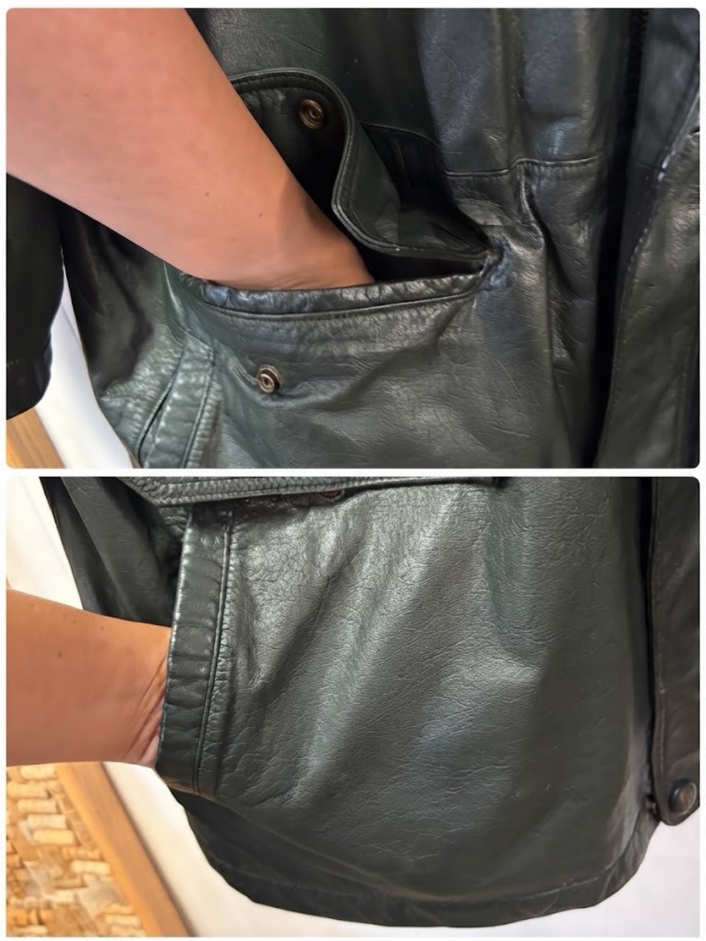 Vintage Black Leather fall Winter Jacket Coat Mens size XL 1990s grunge slouchy - Picture 7 of 16